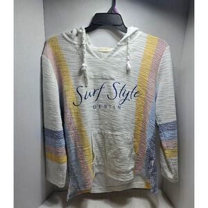 Women's Surf Style Hoodie M White Multicolor Striped